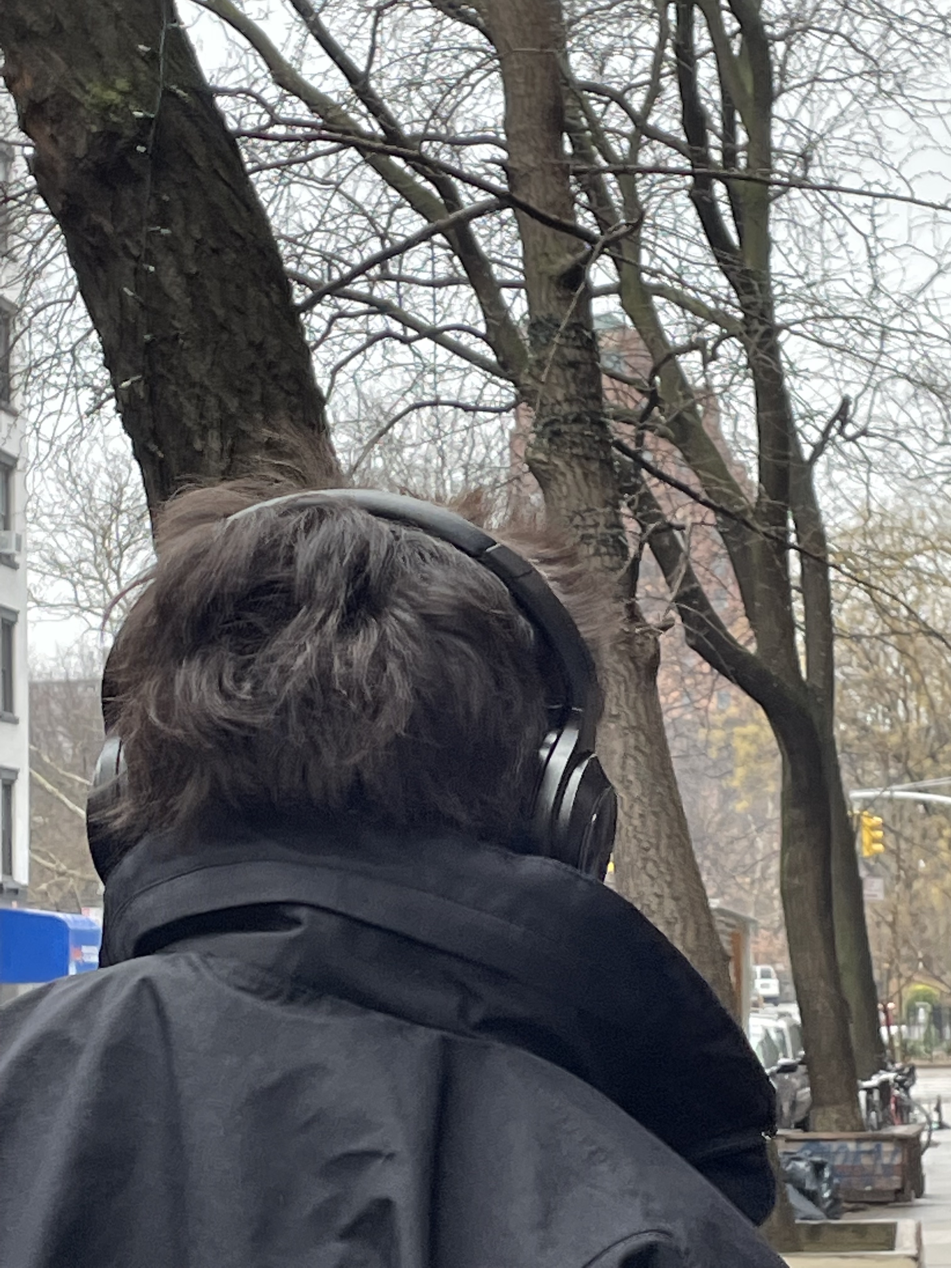 Old lady with headphones