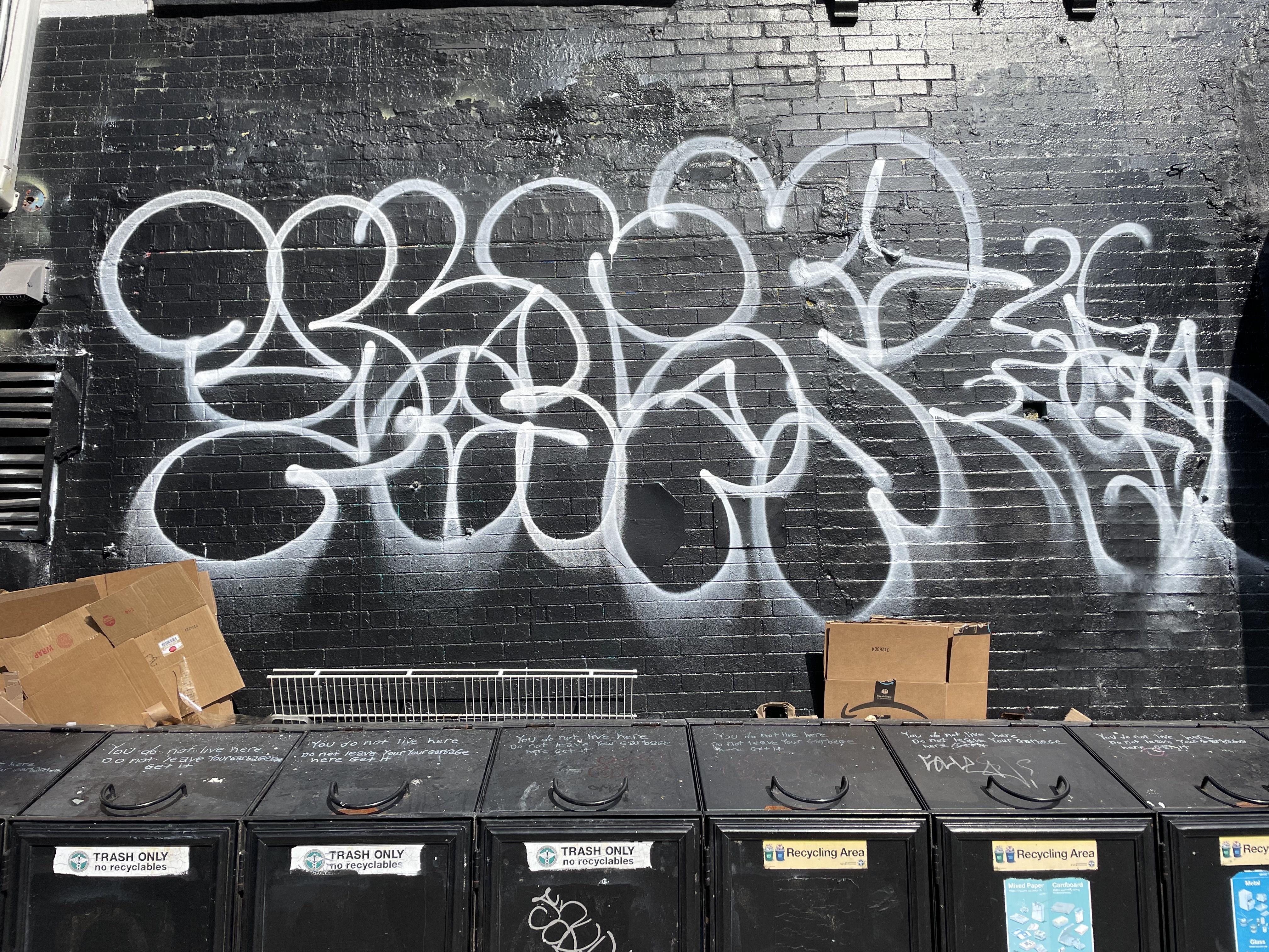 Graffiti above trash bins
