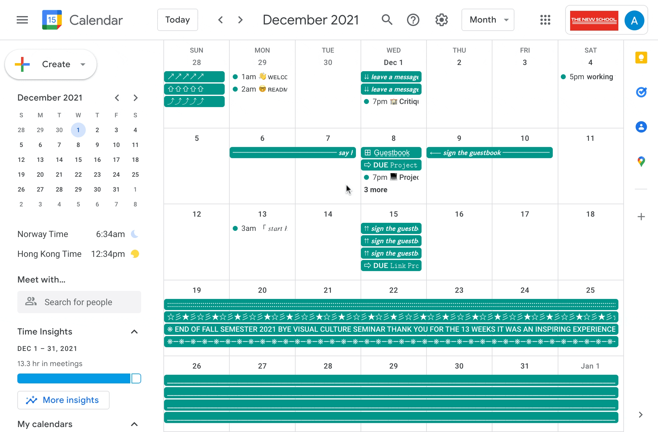 Cursor interaction with Google Calender