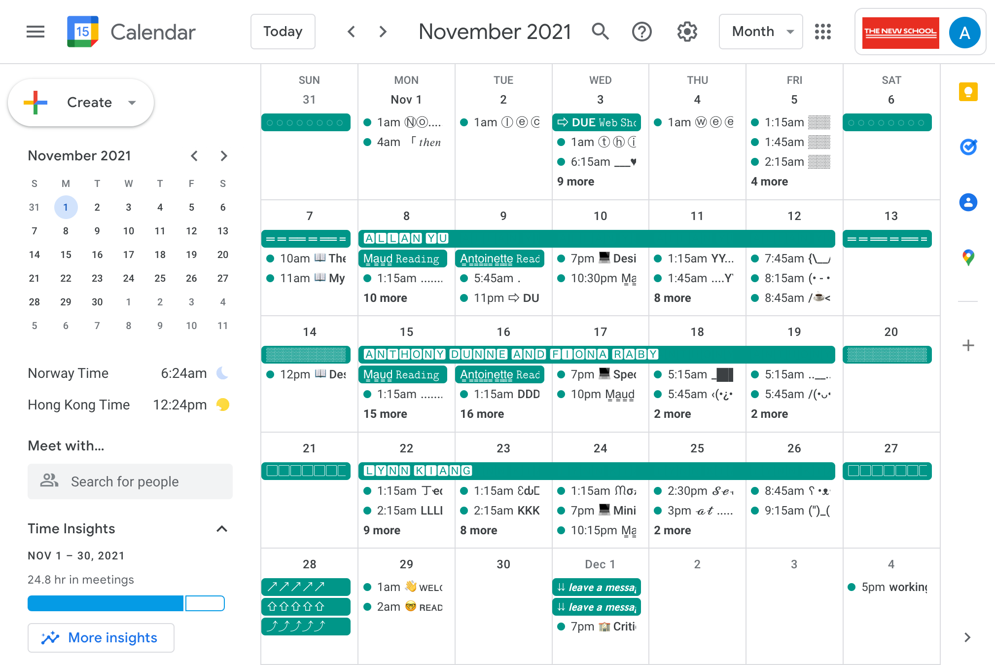 Screenshot of project in Google Calendar monthly view