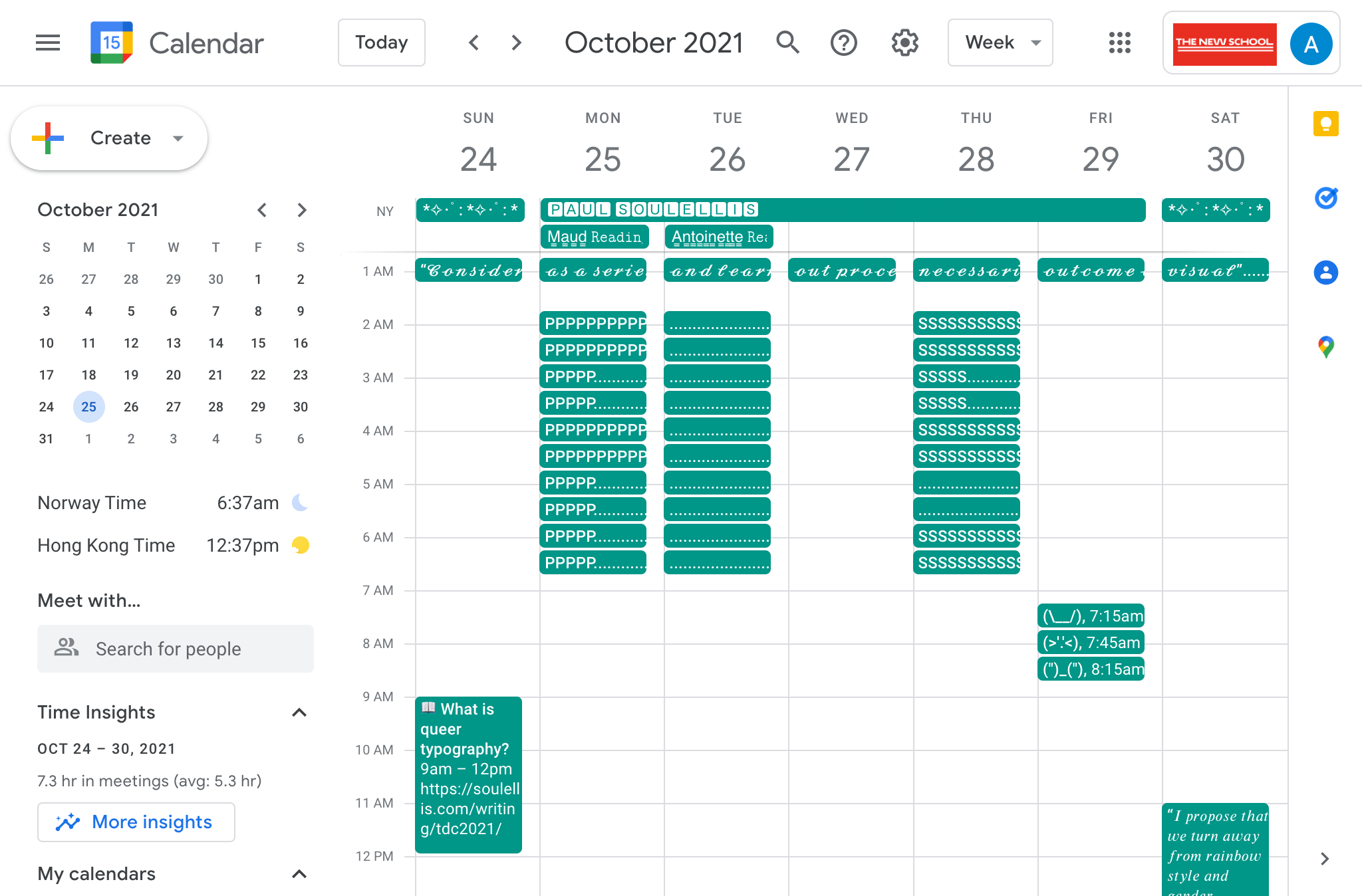 Screenshot of project in Google Calendar weekly view